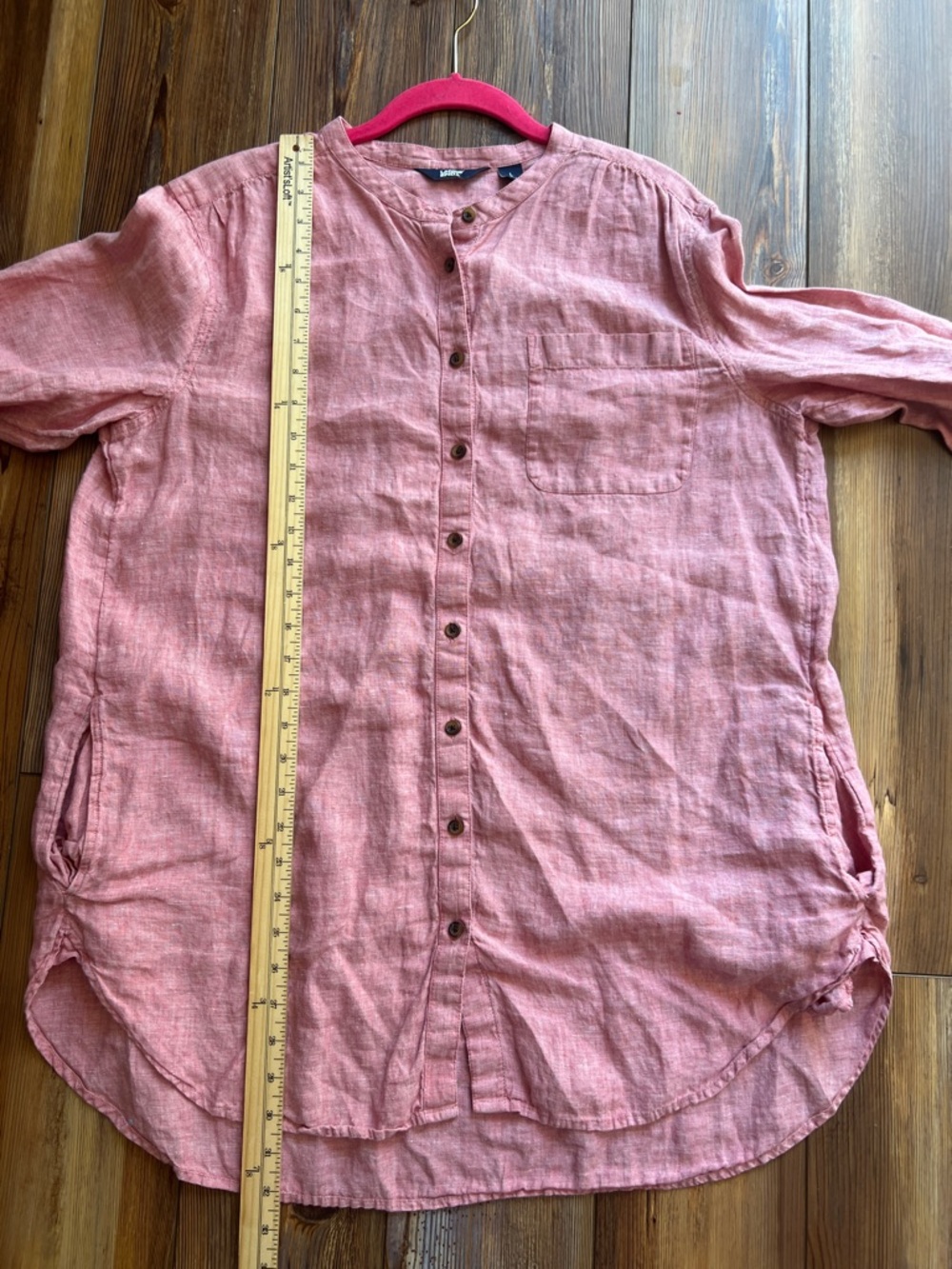 Lands' End Women’s Long-Sleeve Button-Down Tunic - Coral Redish  Pink - Picture 9 of 10